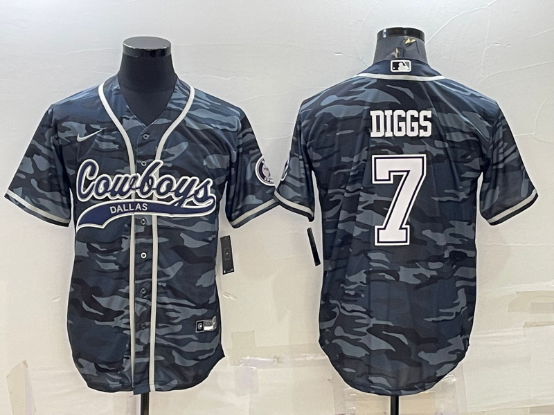 Men's Dallas Cowboys #7 Trevon Diggs Grey Camo With Patch Cool Base Stitched Baseball Jersey